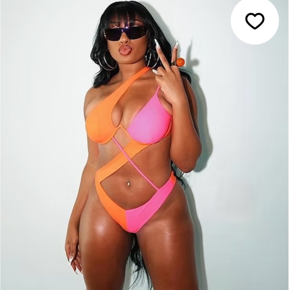Vibrant Pink and Orange Cutout Swimsuit NWOT medium